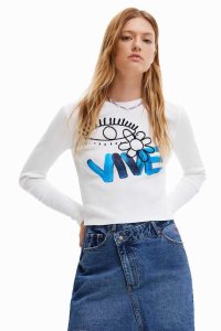 Desigual Cropped Vive Tişört Kadın | 496753-VHO