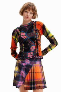 Desigual Maria Escote plaid ribbed pullover Kazak Kadın | 036479-RVZ