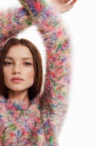 Desigual Multicoloured fur-effect jumper Kazak Kadın | 264158-IGY