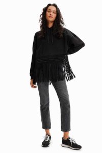 Desigual Oversize fringe hoodie Kazak Kadın | 560871-ISE