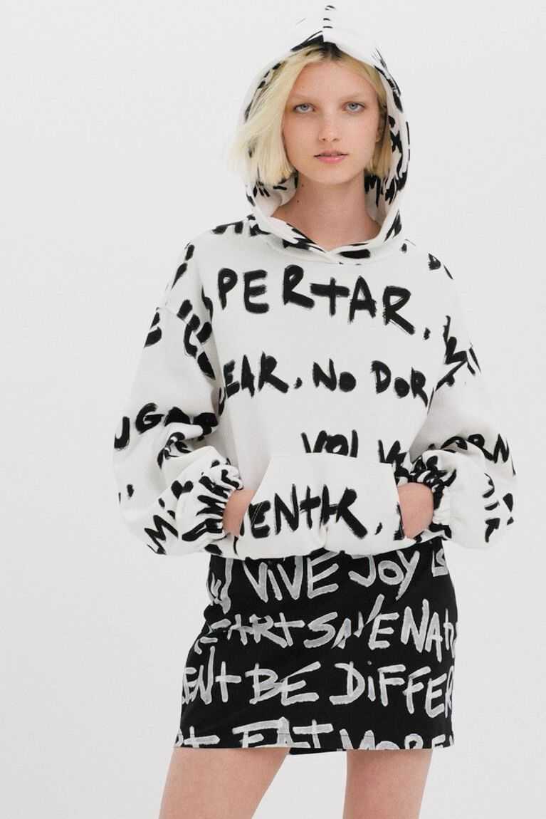 Desigual All-over Manifesto text oversize hoodie Tişörtü Kadın | 819063-ZYS