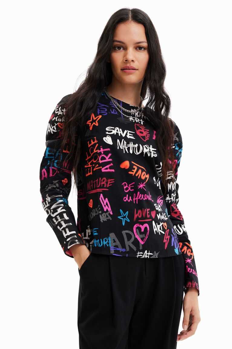 Desigual Balloon-sleeve blouse with text Üstler Kadın | 970624-CUA