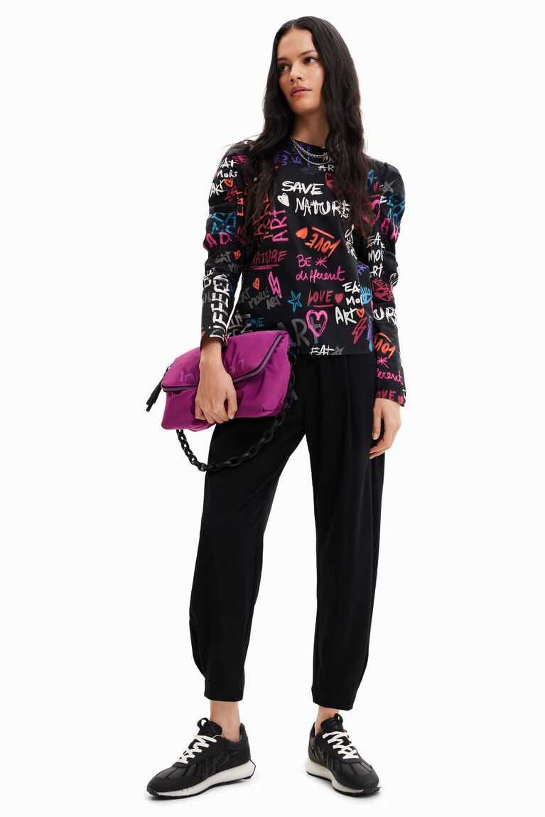 Desigual Balloon-sleeve blouse with text Üstler Kadın | 970624-CUA