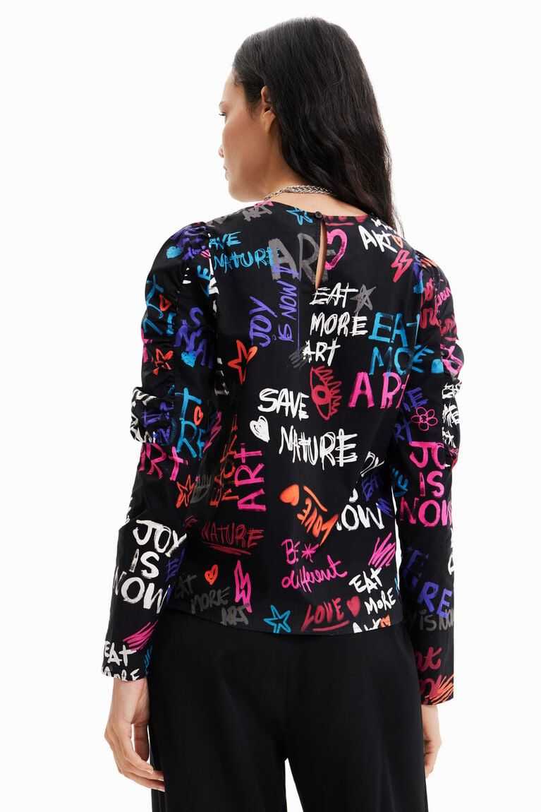 Desigual Balloon-sleeve blouse with text Üstler Kadın | 970624-CUA