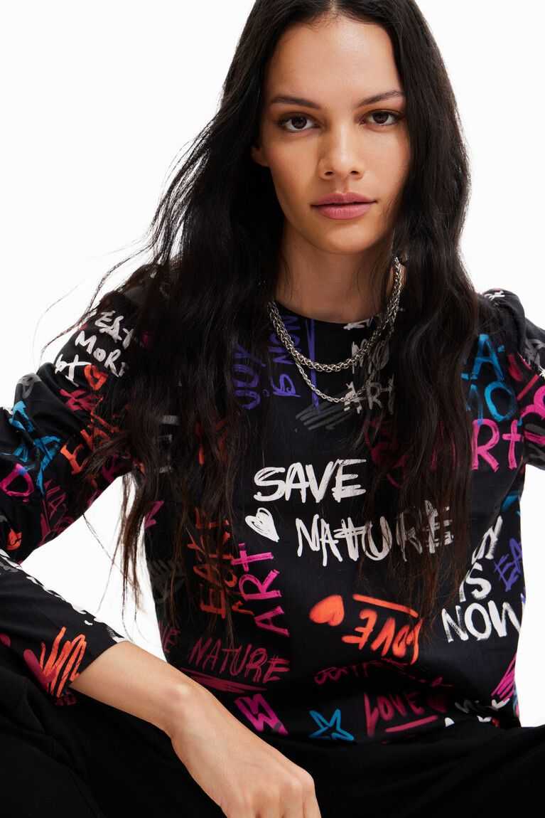 Desigual Balloon-sleeve blouse with text Üstler Kadın | 970624-CUA