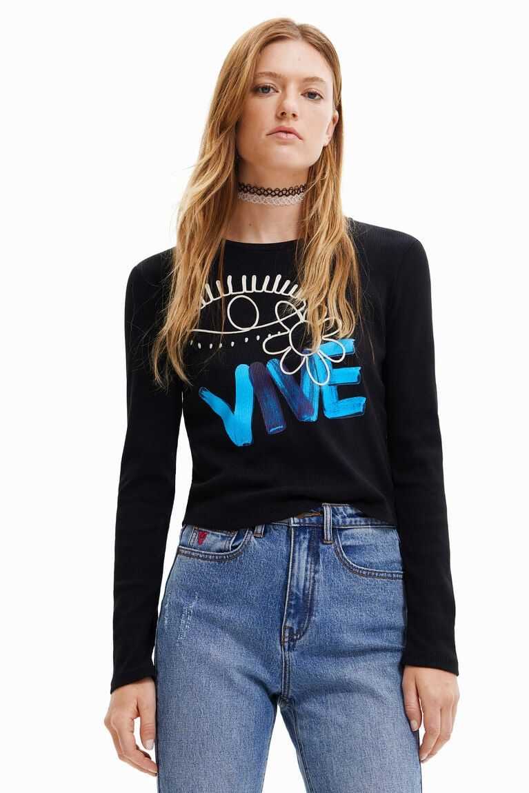 Desigual Cropped Vive Tişört Kadın | 027968-NTC