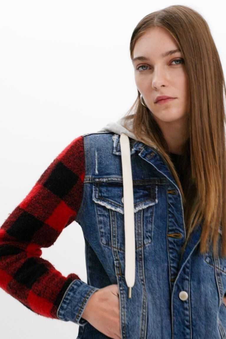 Desigual Denim with plaid sleeves Ceket Kadın | 384567-ZUF