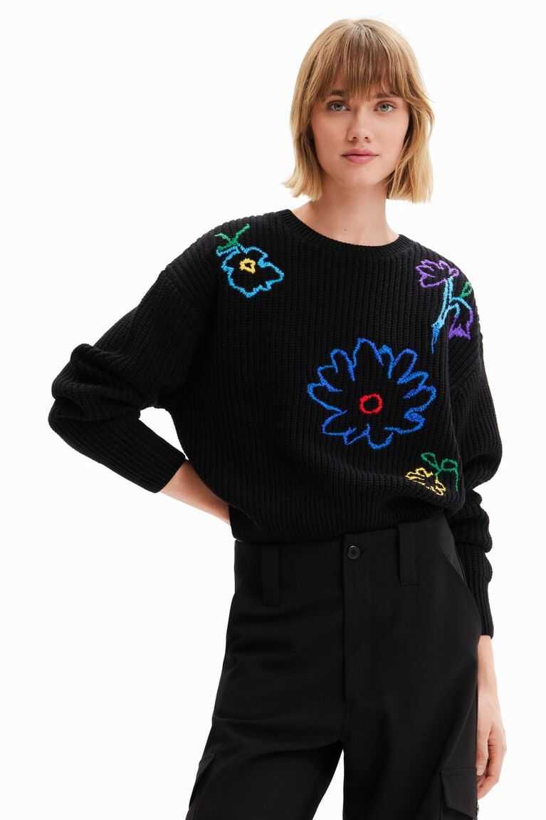 Desigual Embroidered floral pullover Kazak Kadın | 642815-FKL