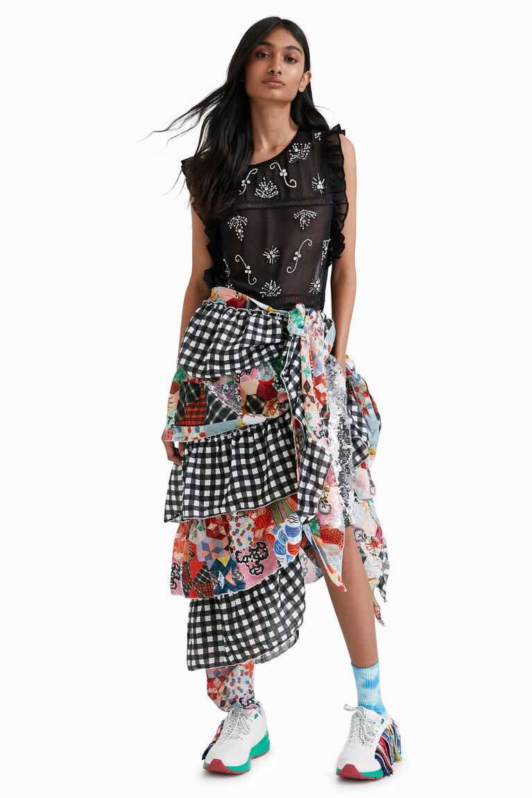 Desigual Johnson Hartig patchwork ruffle pareo Fular Kadın | 609342-LCG