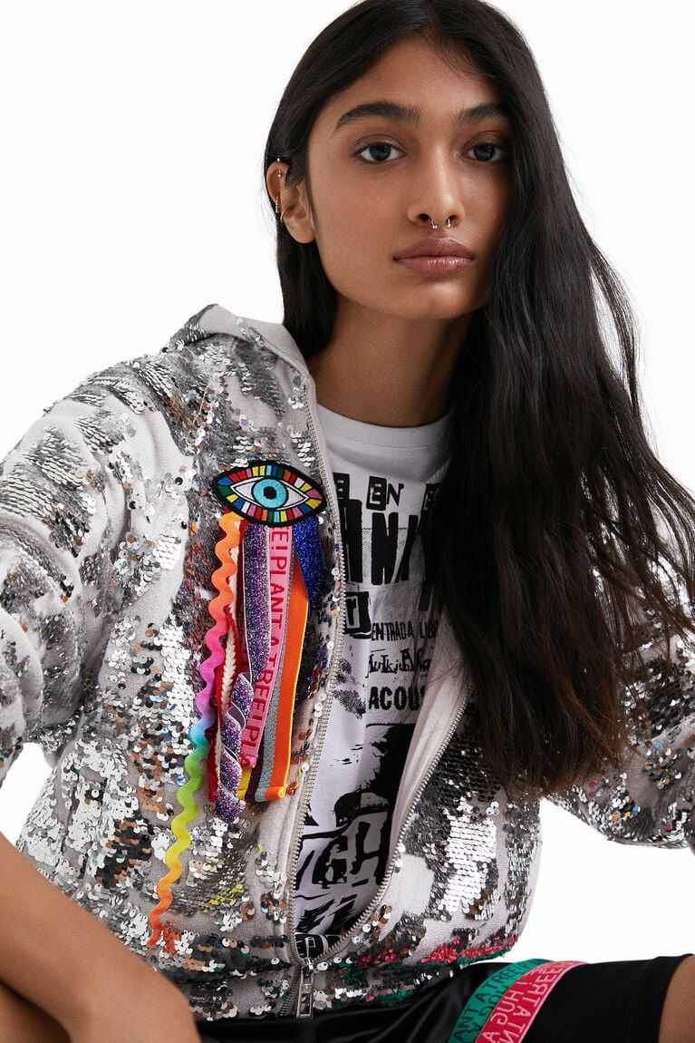 Desigual Johnson Hartig sequined hoodie Kazak Kadın | 216375-AHZ