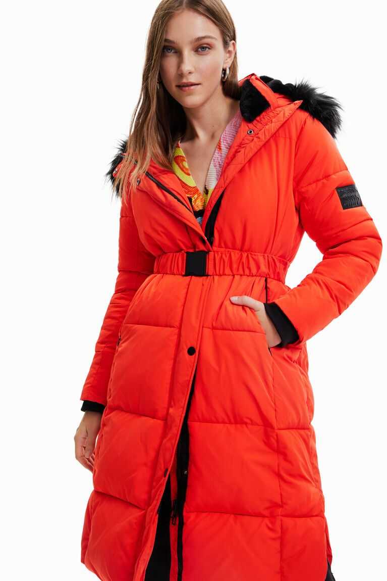 Desigual Long padded coat with belt Puffer Ceket Kadın | 569421-QLB