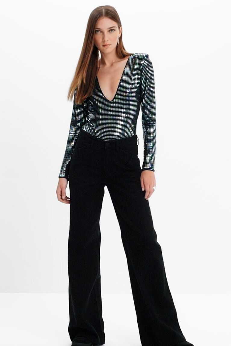 Desigual Long-sleeve sequin Bodysuit Kadın | 798410-BDV