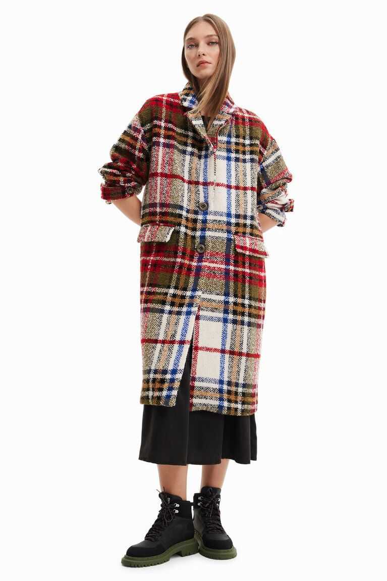 Desigual Long tartan wool Ceket Kadın | 071856-QUY