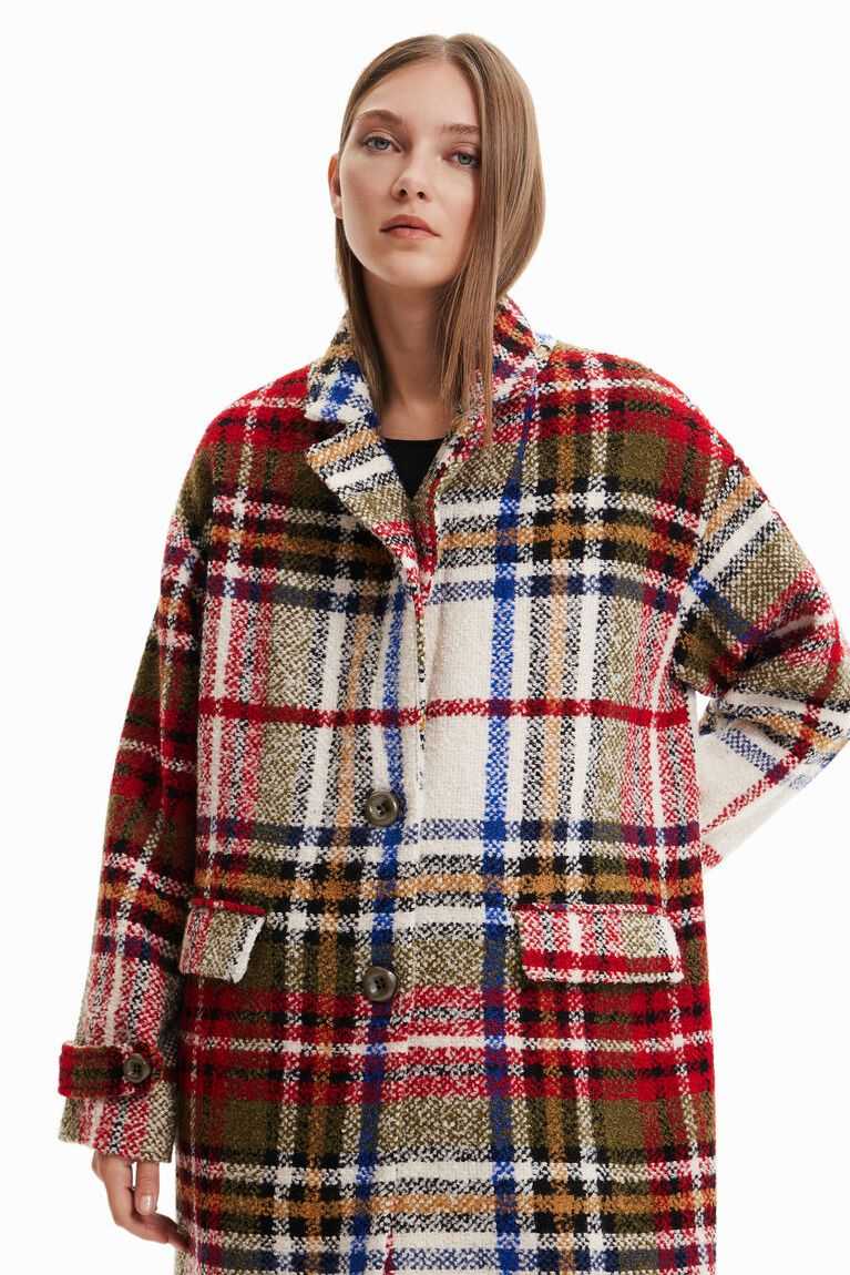 Desigual Long tartan wool Ceket Kadın | 071856-QUY