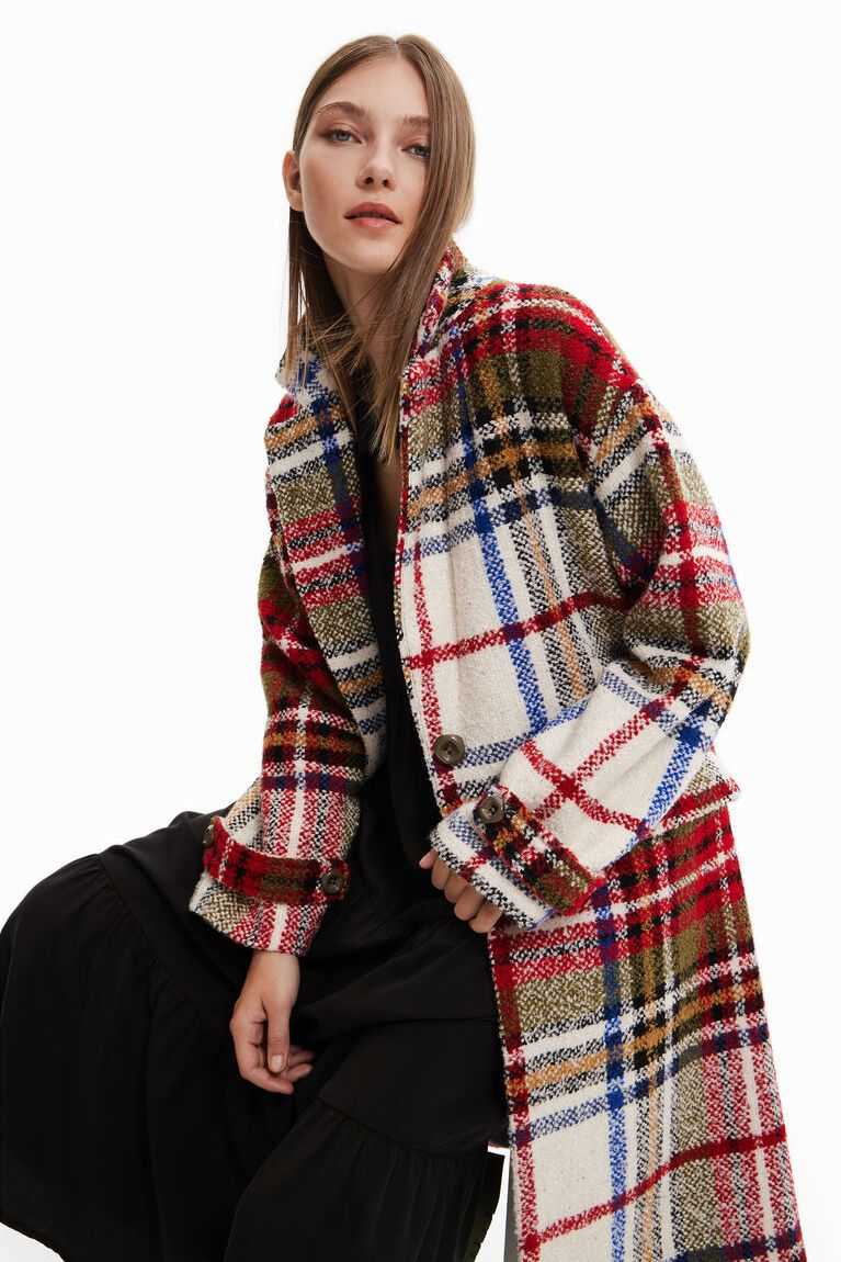 Desigual Long tartan wool Ceket Kadın | 071856-QUY