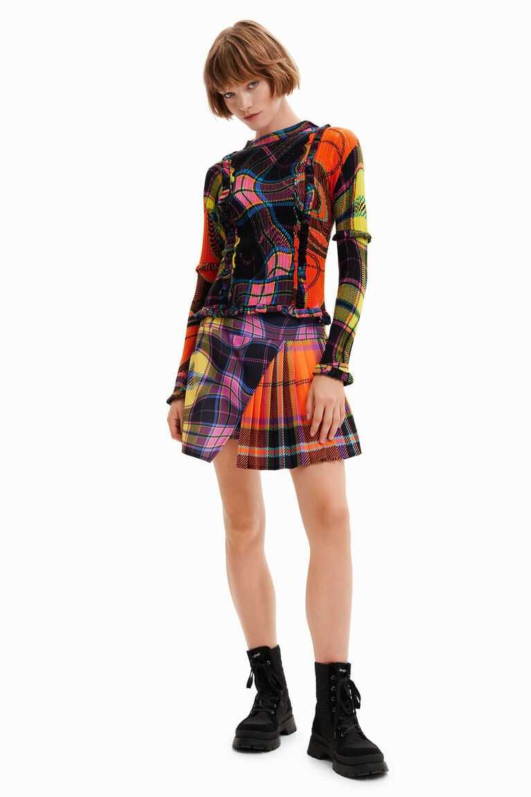 Desigual Maria Escote criss-cross plaid mini Etek Kadın | 167945-EFL