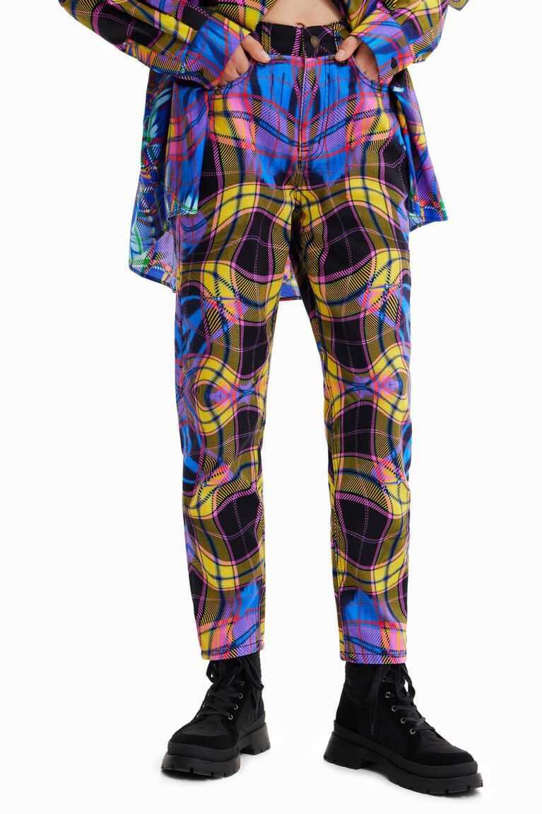 Desigual Maria Escote plaid mom trousers Kot Pantolon Kadın | 640893-YTS