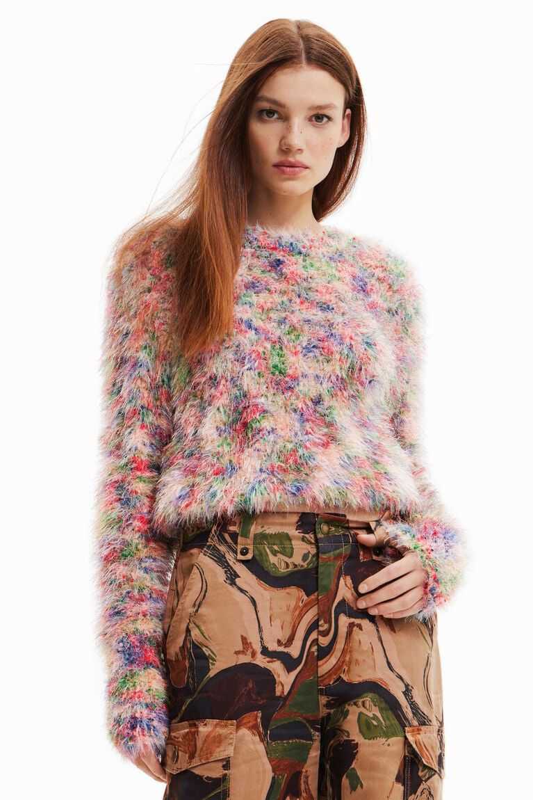 Desigual Multicoloured fur-effect jumper Kazak Kadın | 264158-IGY