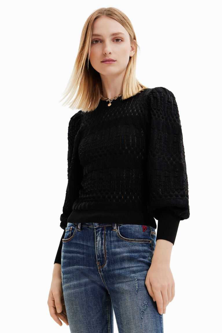 Desigual Openwork jumper with balloon sleeves Kazak Kadın | 347901-XQF