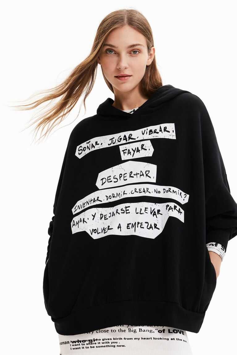 Desigual Oversize Manifesto text hoodie Tişörtü Kadın | 547129-MZU