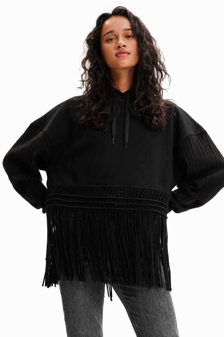 Desigual Oversize fringe hoodie Kazak Kadın | 560871-ISE