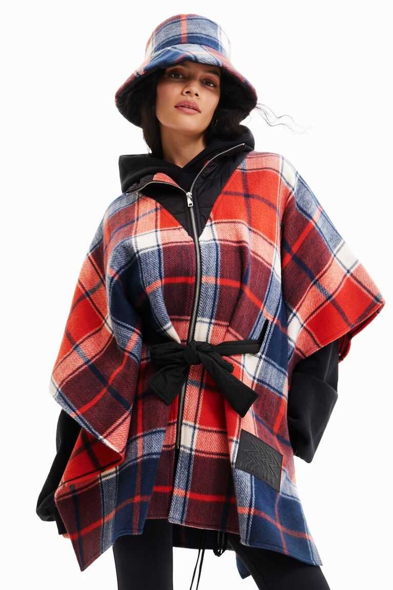 Desigual Patchwork plaid poncho Ceket Kadın | 346152-RDN