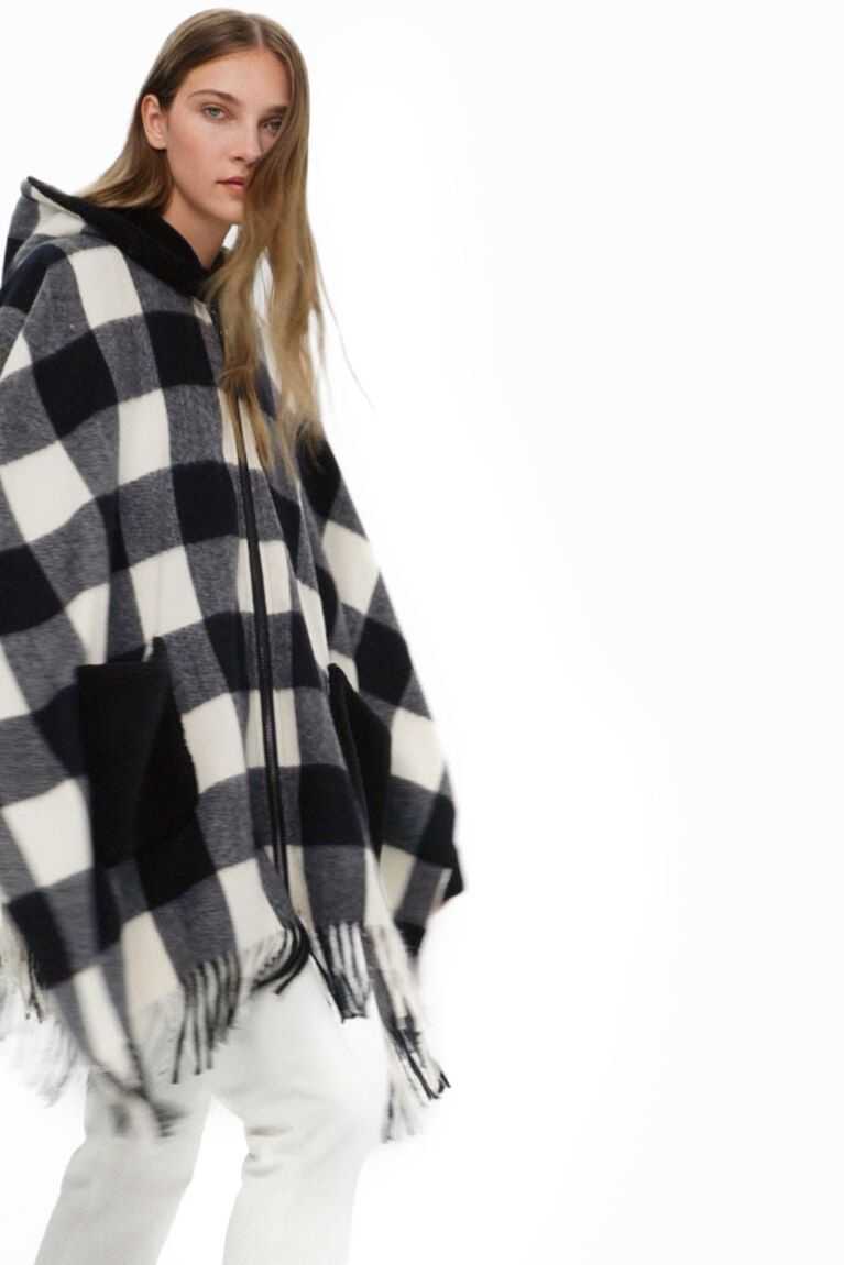 Desigual Plaid and fur poncho Ceket Kadın | 348912-YPC