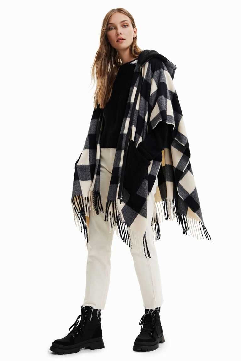 Desigual Plaid and fur poncho Ceket Kadın | 348912-YPC