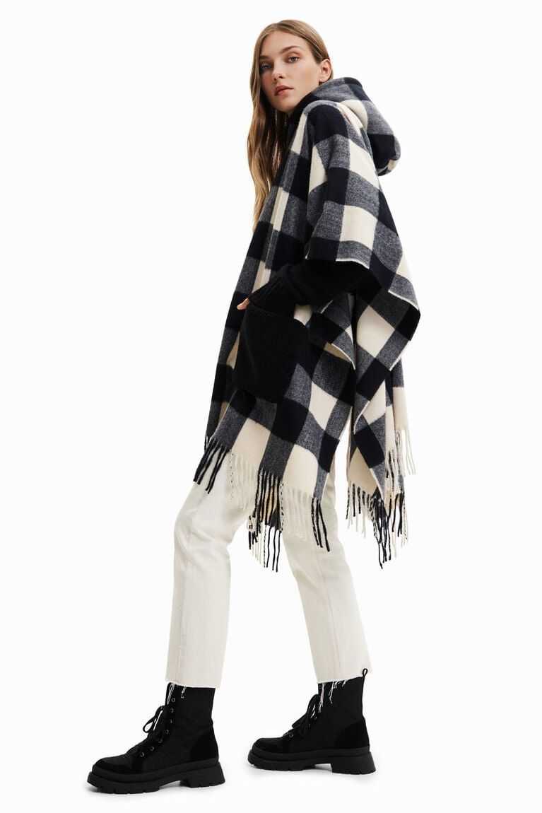 Desigual Plaid and fur poncho Ceket Kadın | 348912-YPC