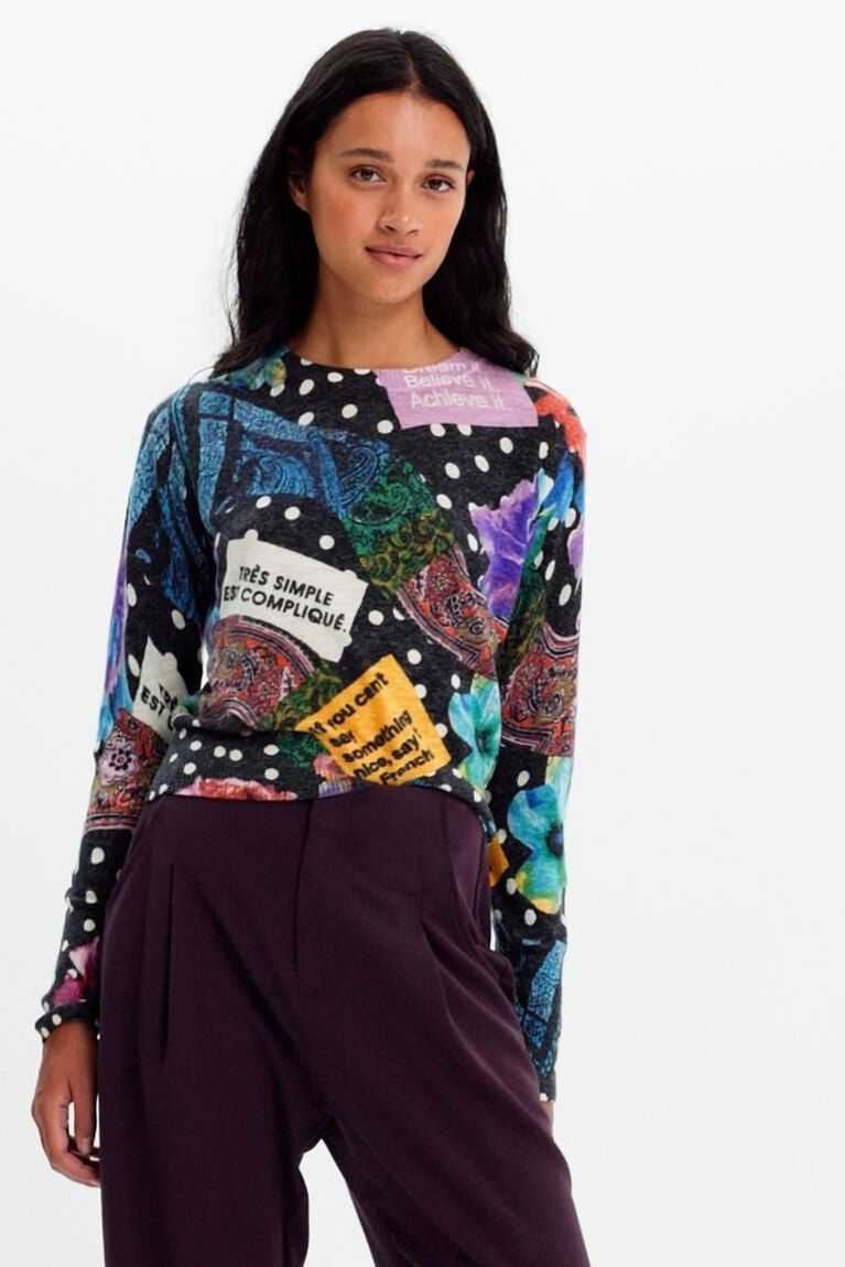 Desigual Polka dot and paisley jumper Kazak Kadın | 350821-TOE