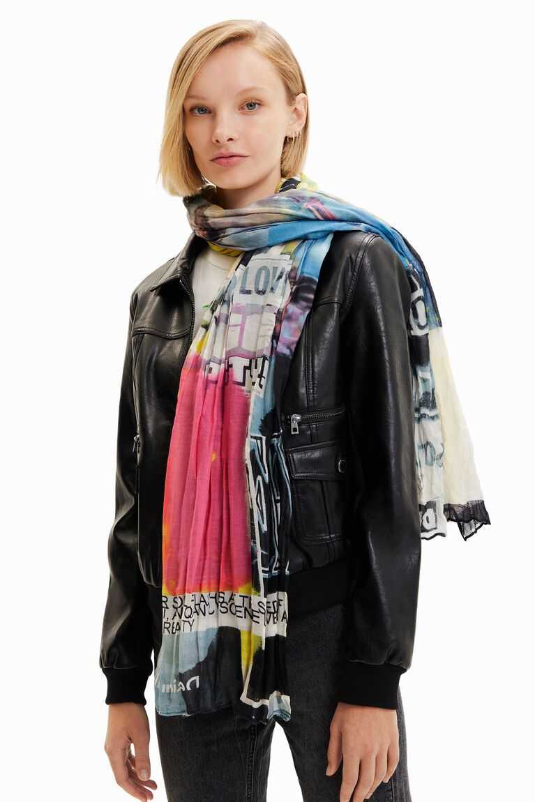 Desigual Rectangular crinkled newspaper foulard Fular Kadın | 312685-VLZ