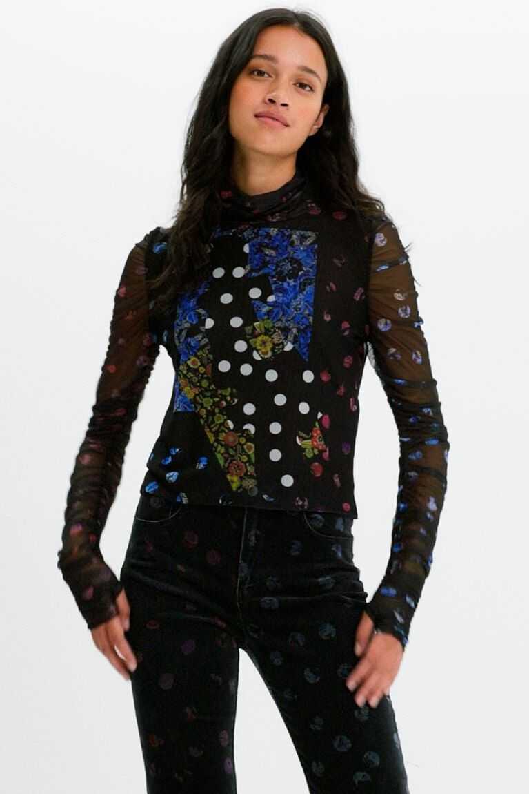 Desigual Tulle patchwork with polka dots and flowers Tişört Kadın | 724358-KHG