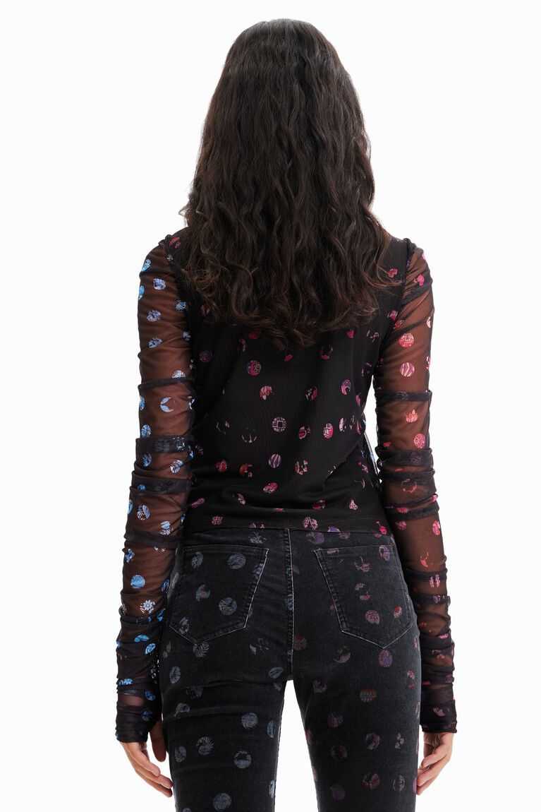 Desigual Tulle patchwork with polka dots and flowers Tişört Kadın | 724358-KHG