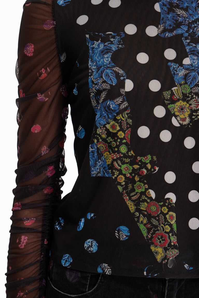 Desigual Tulle patchwork with polka dots and flowers Tişört Kadın | 724358-KHG