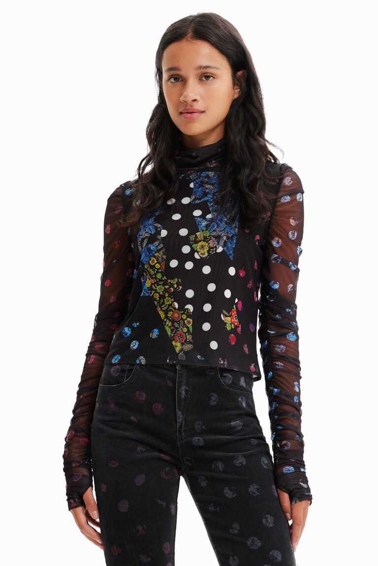 Desigual Tulle patchwork with polka dots and flowers Tişört Kadın | 724358-KHG