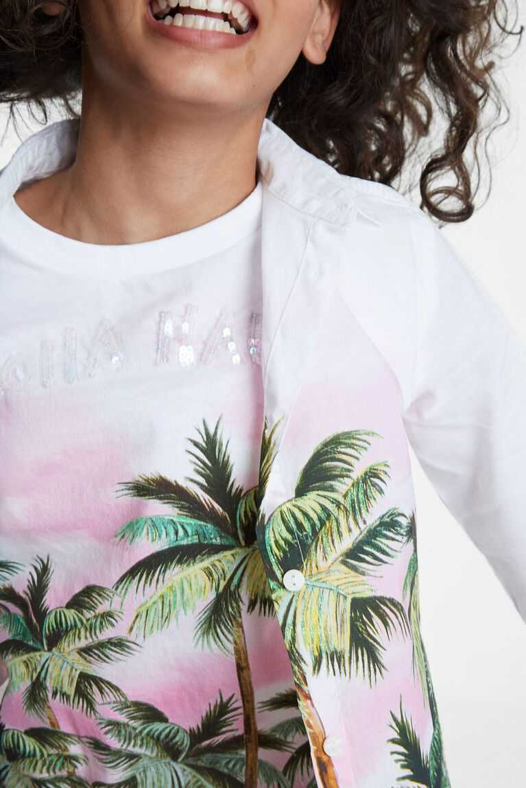 Desigual White shirt palm trees Tişört Kiz Çocuk | 719308-QCE