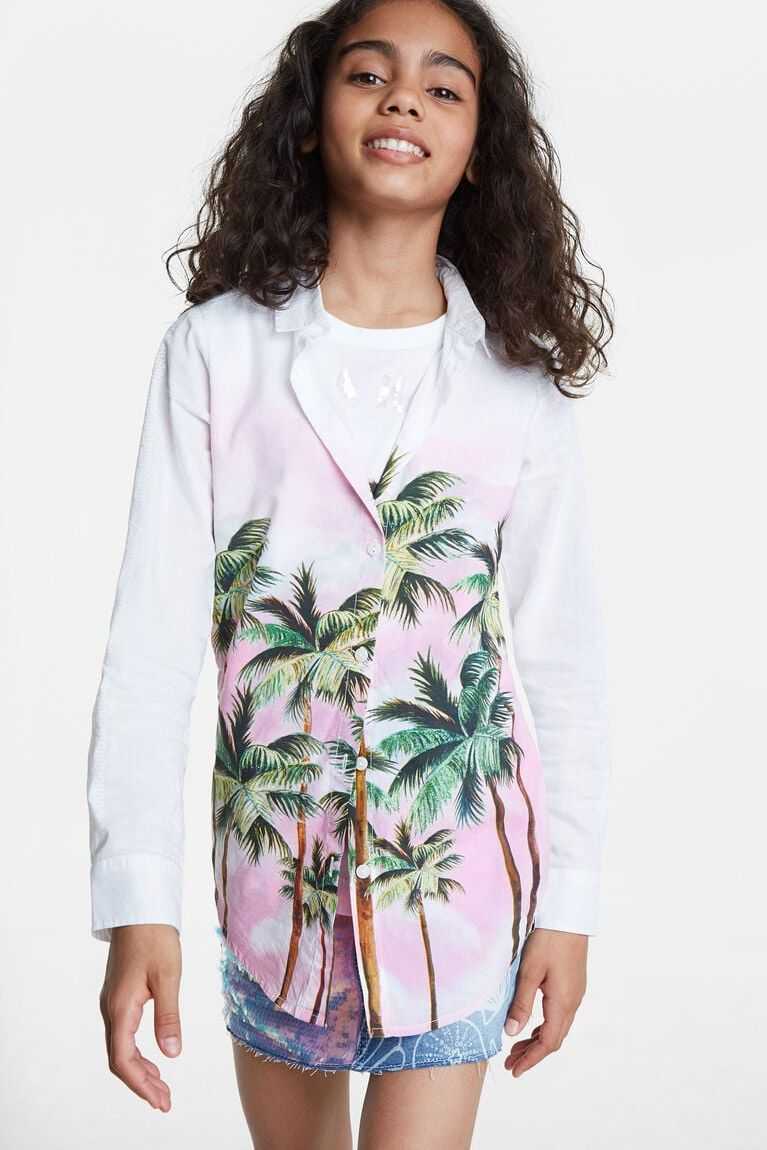 Desigual White shirt palm trees Tişört Kiz Çocuk | 719308-QCE