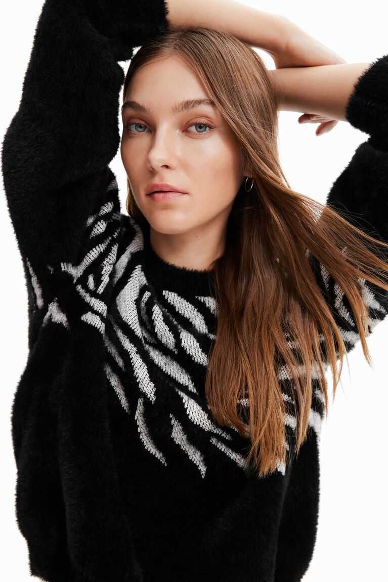 Desigual Zebra fur-effect pullover Kazak Kadın | 982107-TLI