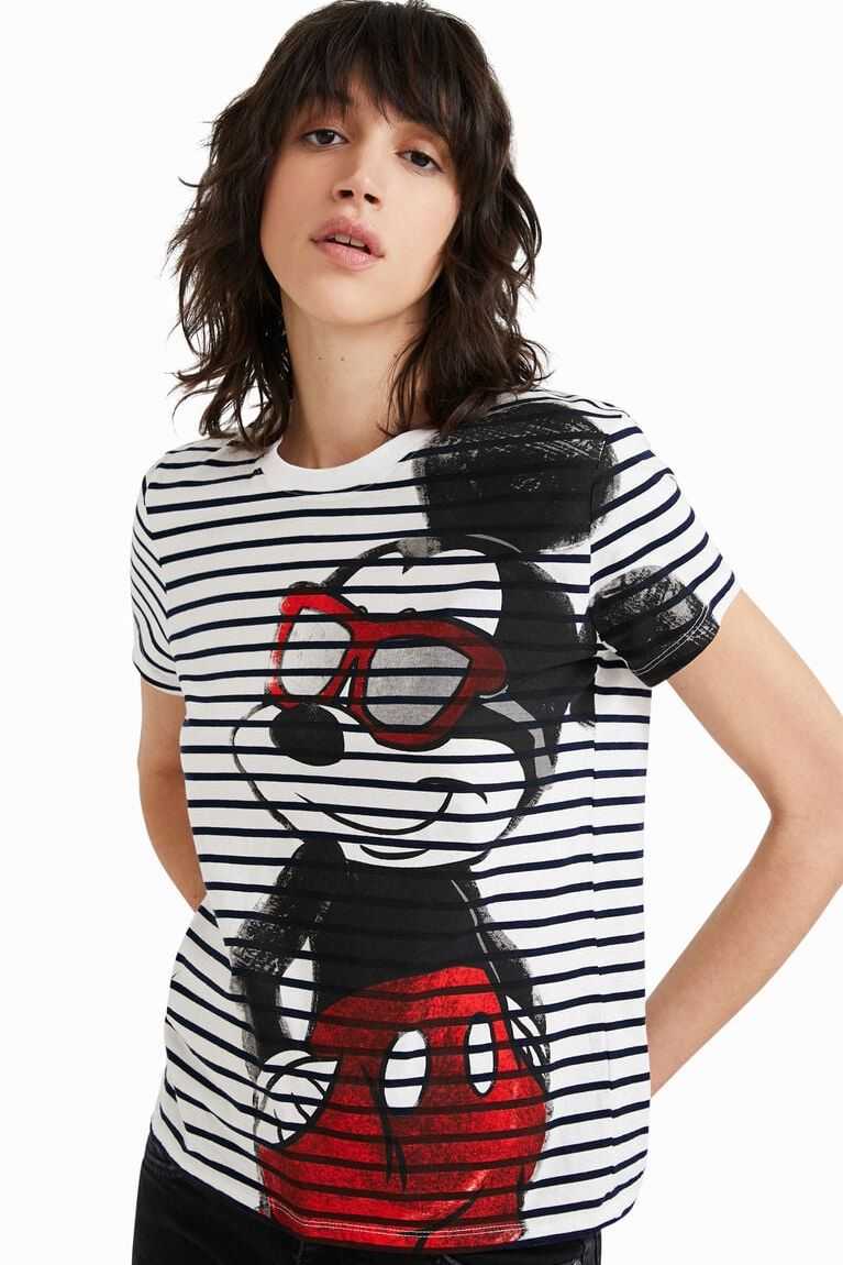 Desigual Çizgili Mickey Mouse T-shirt Triko Kadın | 184793-FYT