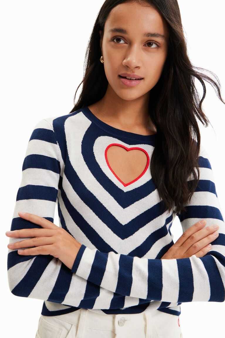 Desigual Çizgili heart cut-out pullover Kazak Kadın | 197380-SHM